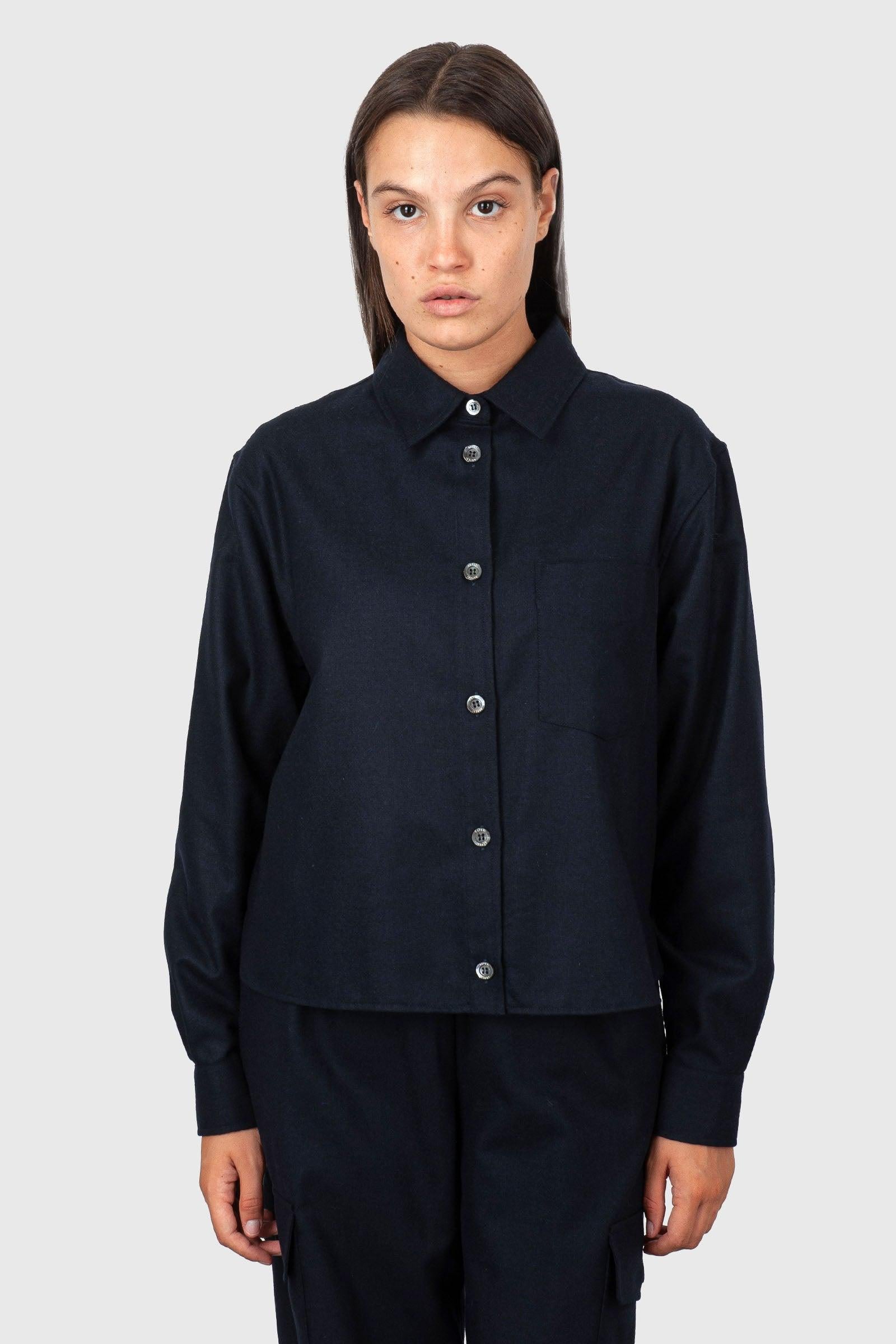 Giacca Cropped In Lana Cotta Imbottita Blu Navy Donna su Progetto Seta