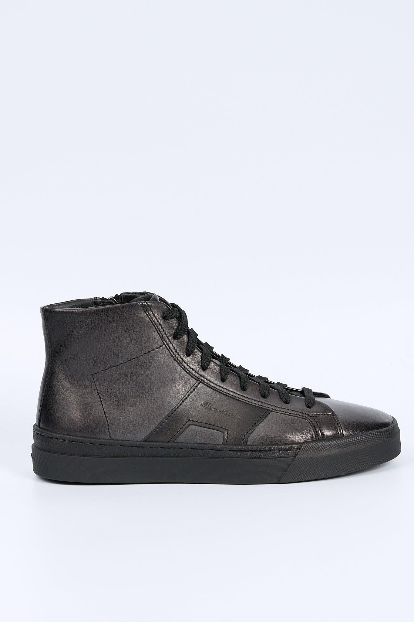 Santoni Sneakers Nera Pelle Santoni Sneaker Alta In Pelle Nero Uomo Su