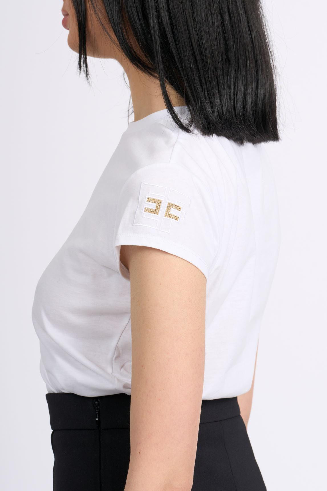 T-shirt Logo Strass Bianca Donna su Progetto Seta