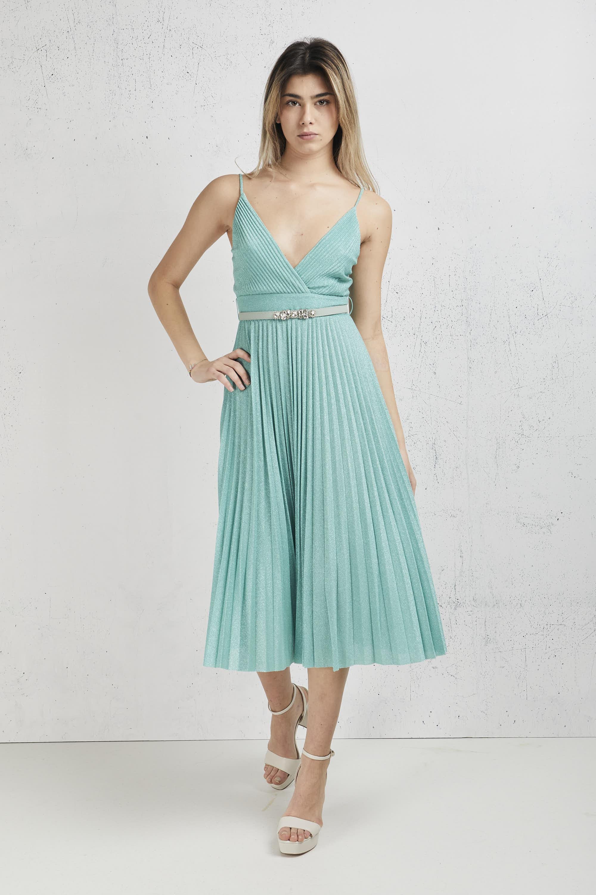 Abito Plisse Midi Verde Donna su Progetto Seta