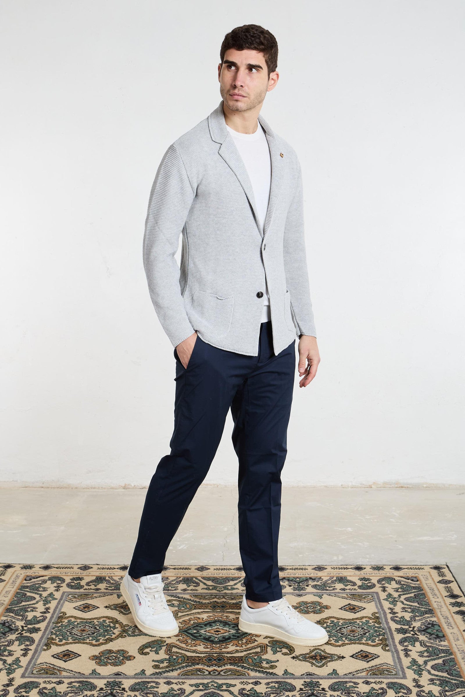 Outfit Giacca in Maglia Bianco Uomo Eleganza Casual Offporter