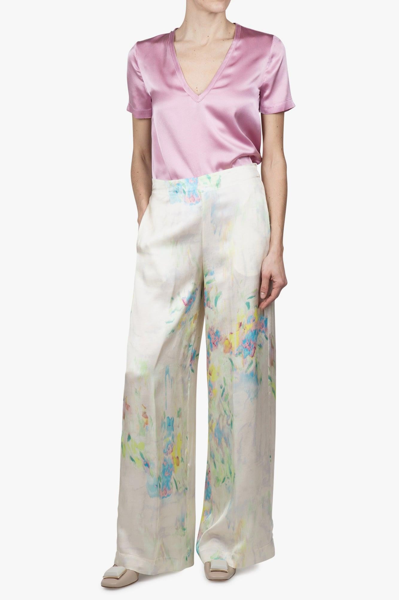 Pantaloni iviera Twill di seta con motivo Toile de Jouy Sauvage
