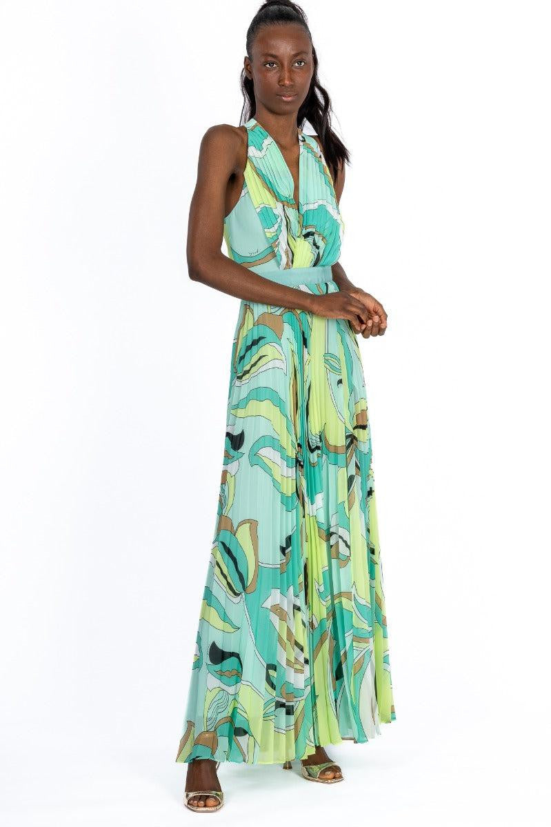 Vestito Lungo Abito Pinko Verde Pinko Abito Lungo Agna Goffrato