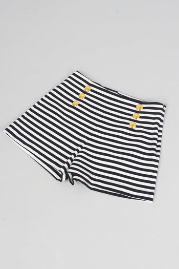 Short Rigato Bottoni Bianco - 6