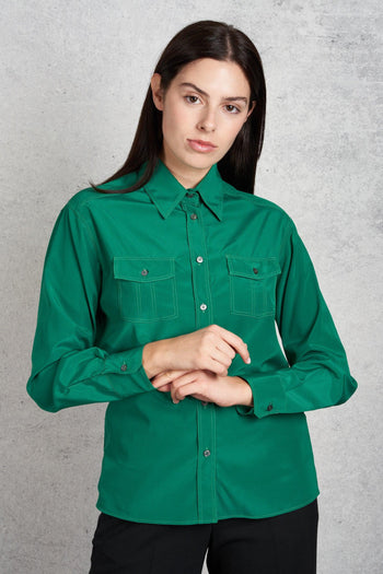 Camicia Seta Verde Donna - 3