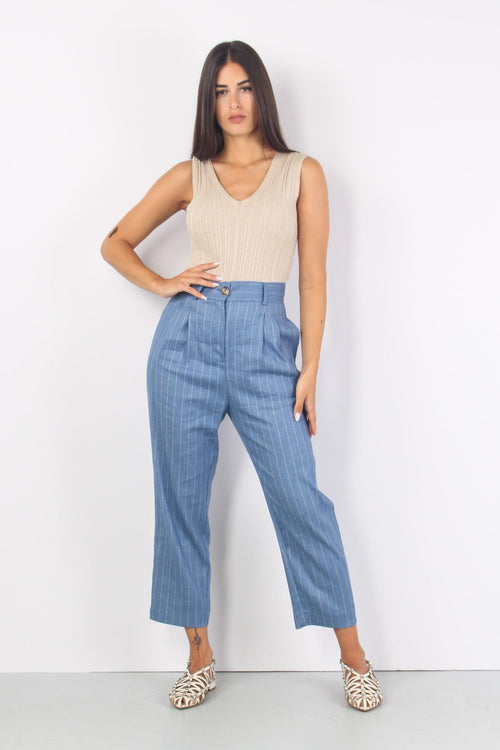 Pantalone Doppia Pence Gessato Denim