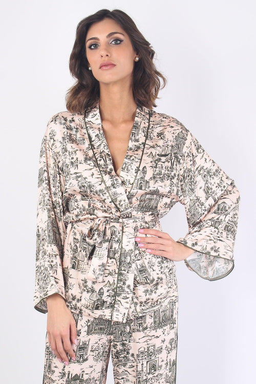 Giacca Kimono Fantasia Cipria/militare