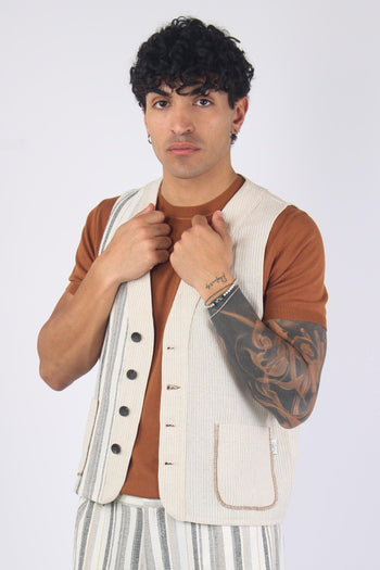 Zucca Gilet Multi Riga Lino Beige - 8