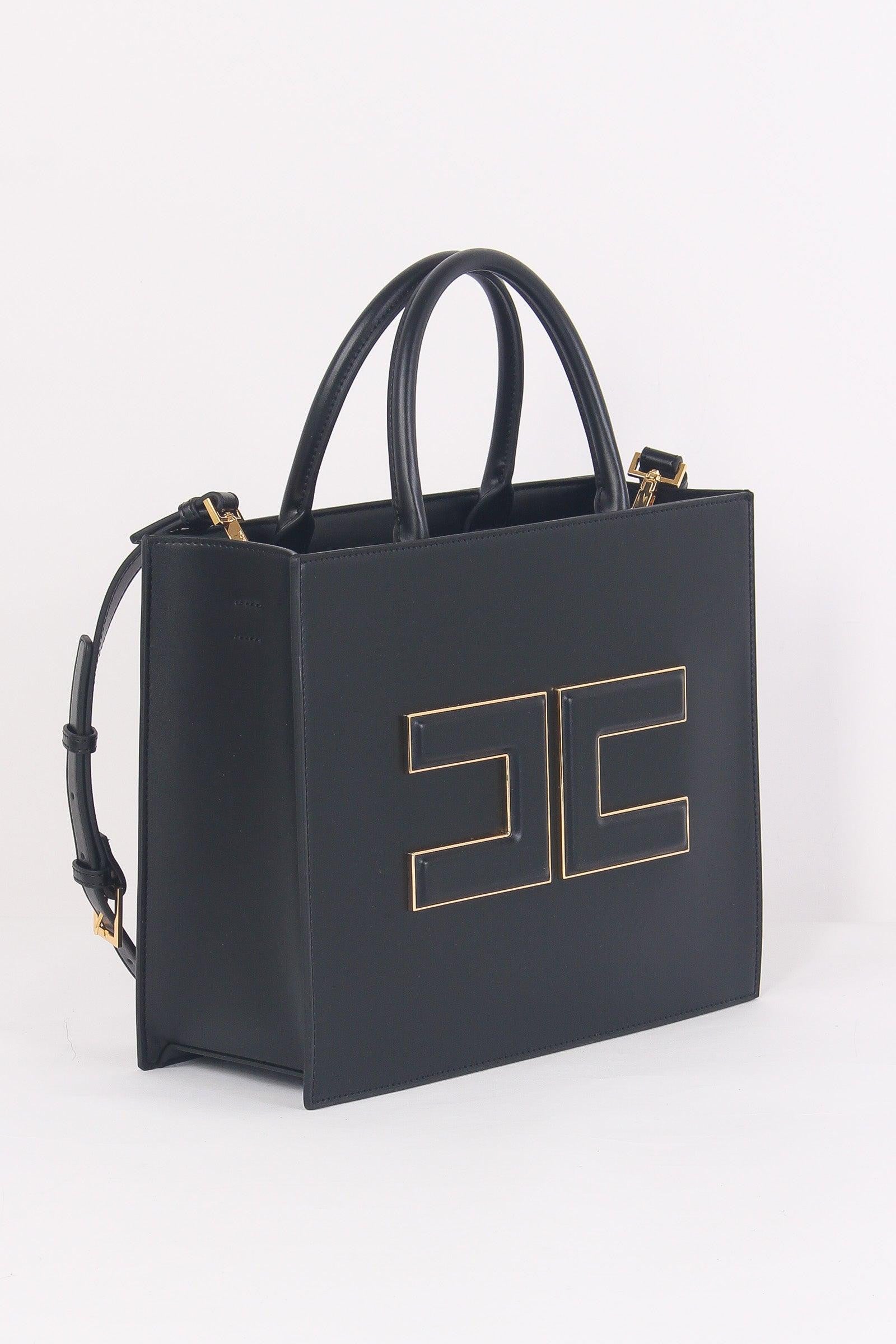 Elisabetta Franchi Shopping Rigida Logo Nero su - Main Image