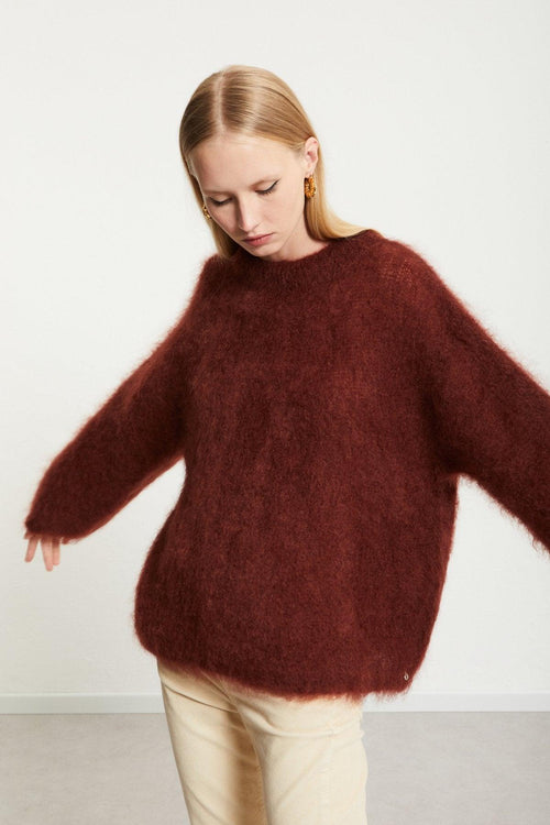 Pull Girocollo In Mohair Marrone Donna