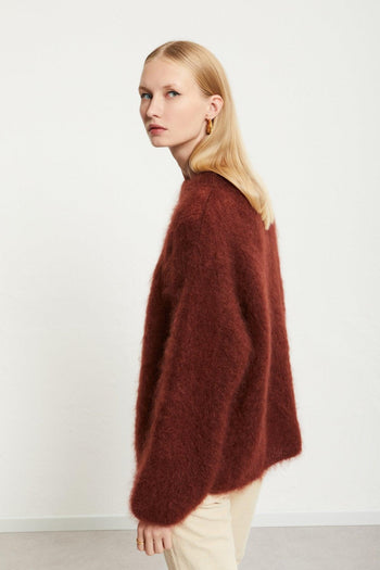 Pull Girocollo In Mohair Marrone Donna - 3