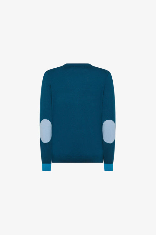 Pull Girocollo Con Toppe Blu Uomo - 2