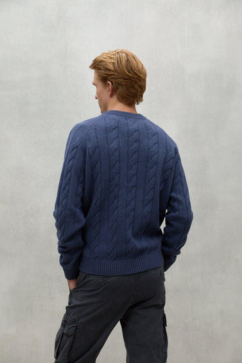 Pull Girocollo Treccia Piatta Blu Uomo - 4