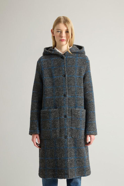 Cappotto Lana Con Cappuccio Grigio Donna