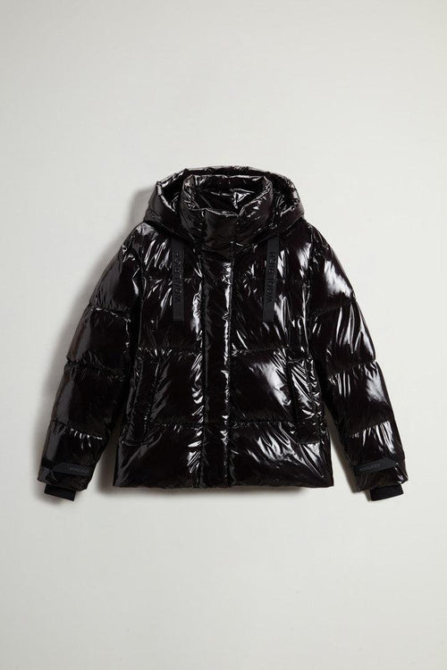 Super Glossy Short Parka Nero Donna