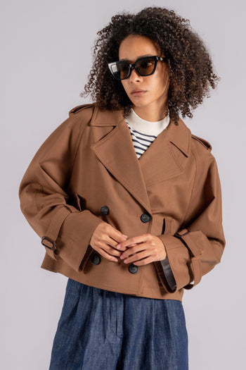 Max Mara Impermeabile Chiodo Poliestere/Lana/Elastam Marrone - 3