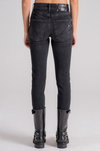 Jeans Daila in Cotone/Modal/Poliestere Nero con Bottone Gioiello - 3