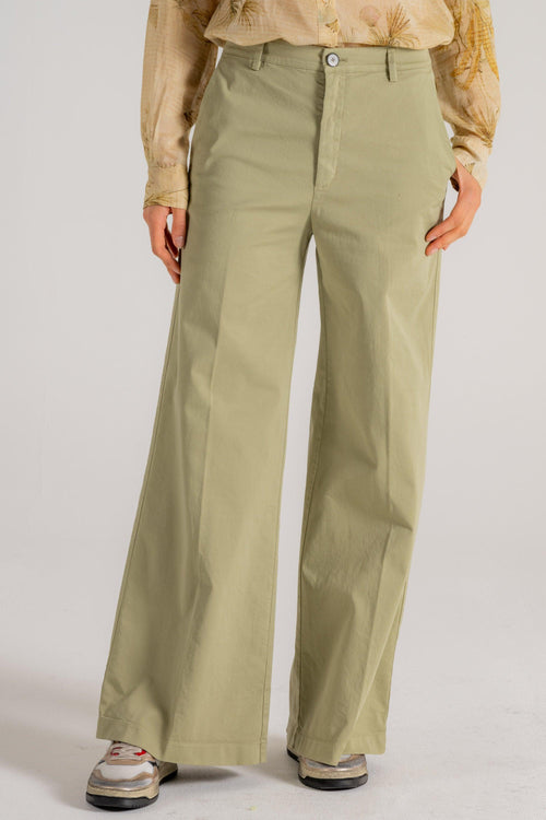 Pantalone Essential Peached Cotton Twill Verde Donna