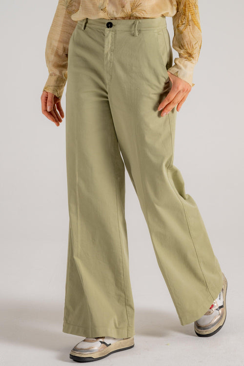 Pantalone Essential Peached Cotton Twill Verde Donna - 2