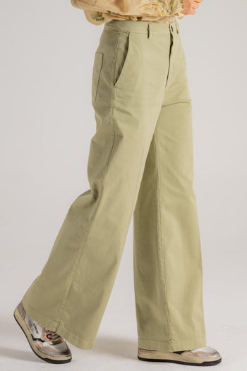 Pantalone Essential Peached Cotton Twill Verde Donna - 3