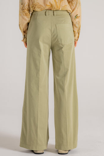 Pantalone Essential Peached Cotton Twill Verde Donna - 4