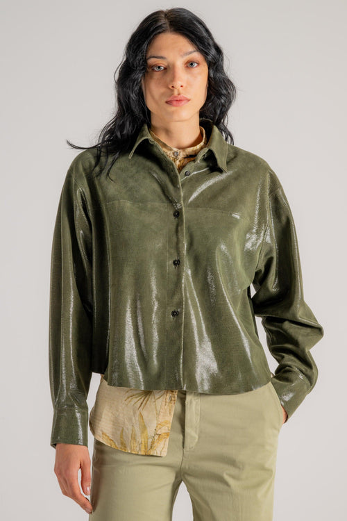 Camicia Suede Lizard Print Verde Donna