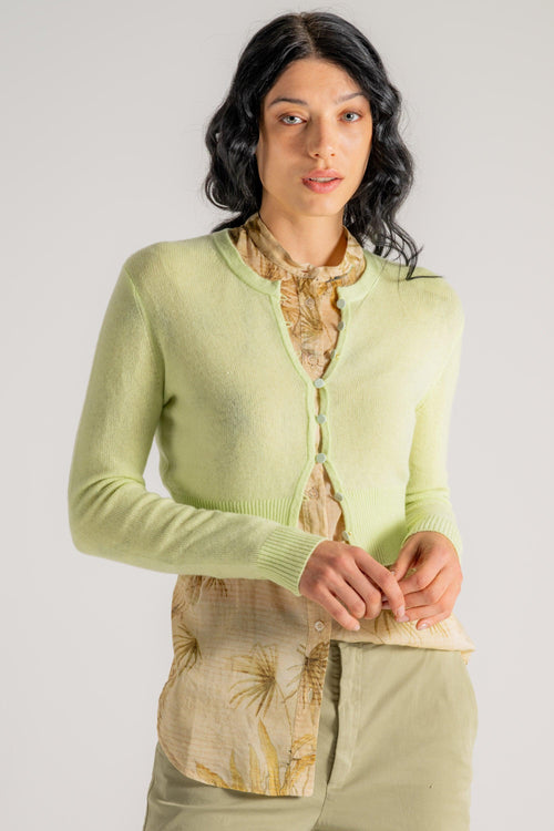 Cashmere Wool Gauze Small Sweater Verde Donna - 2