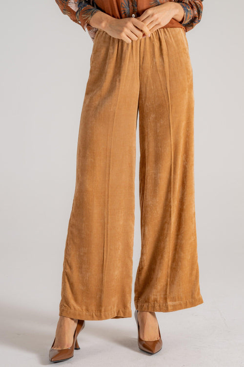 Matte Corduroy Wide Leg Pants Marrone Donna