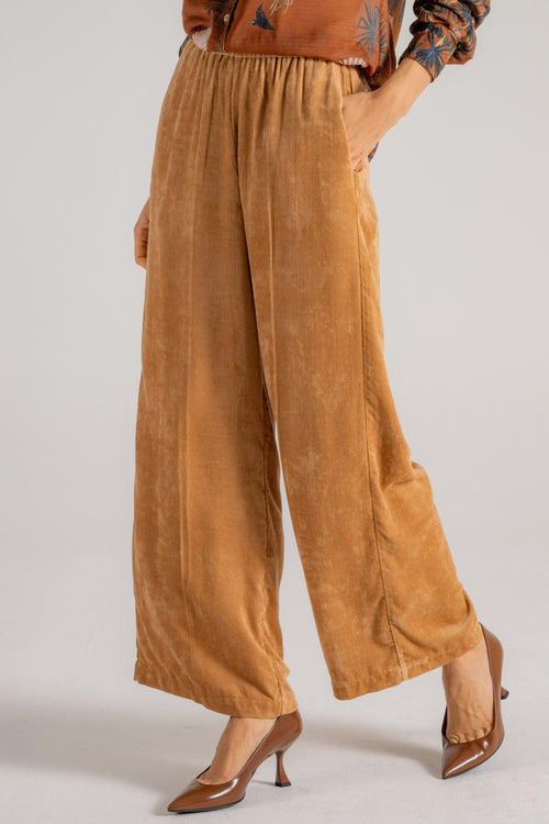 Matte Corduroy Wide Leg Pants Marrone Donna - 2