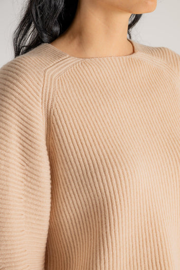 Cashmere Wool Ribbed Half Moon Sweater Beige Donna - 5