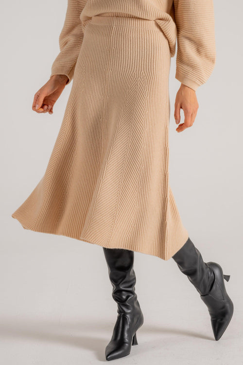 Caahmere Wool Ribbed Skirt Beige Donna