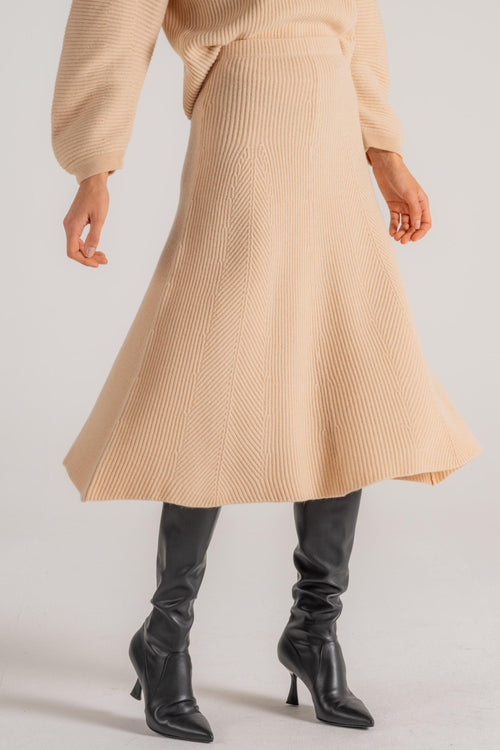 Caahmere Wool Ribbed Skirt Beige Donna - 2