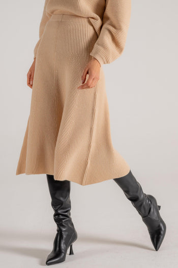 Caahmere Wool Ribbed Skirt Beige Donna - 3