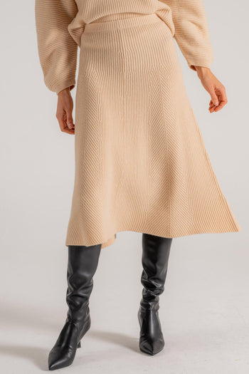 Caahmere Wool Ribbed Skirt Beige Donna - 4