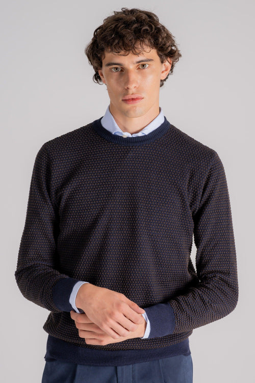 Maglia Girocollo Lana Merino Blu