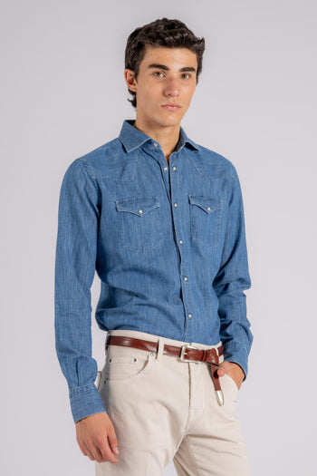 Camicia Texano Cotone blu - 4