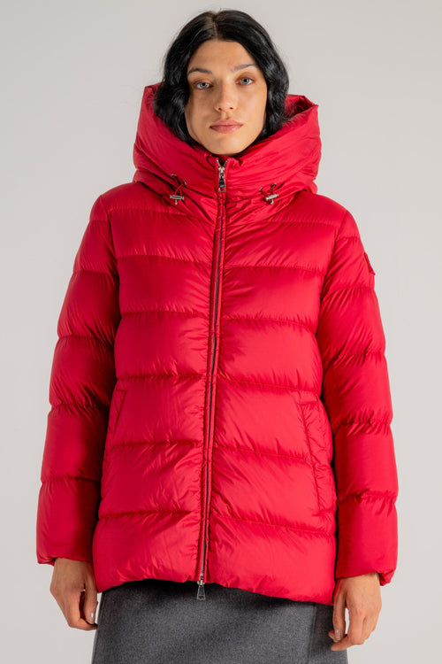 Hooded Down Jacket Rosso Donna