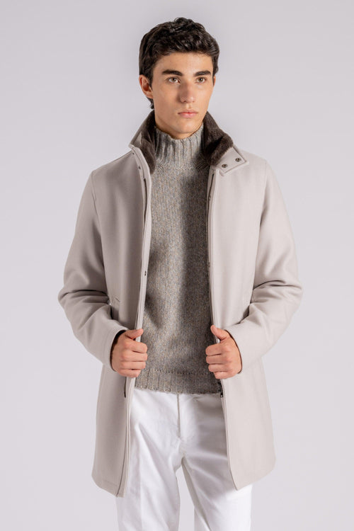 Piumino Carcoat con Collo in Faux Fur Lana/Poliammide Bianco