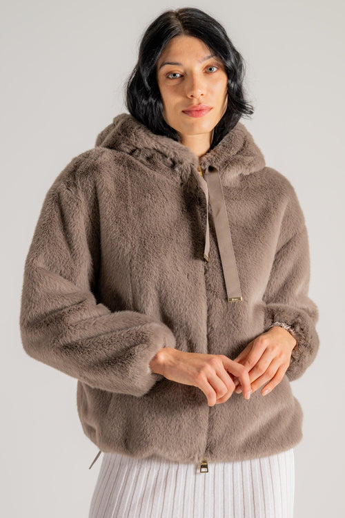 Bomber Soft Faux Fur Beige Donna