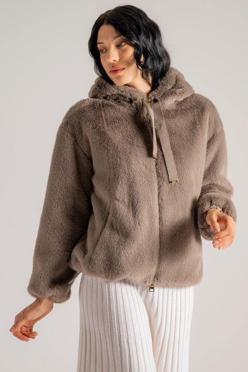 Bomber Soft Faux Fur Beige Donna - 2