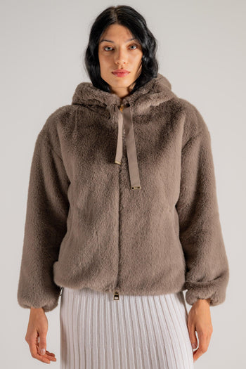 Bomber Soft Faux Fur Beige Donna - 3