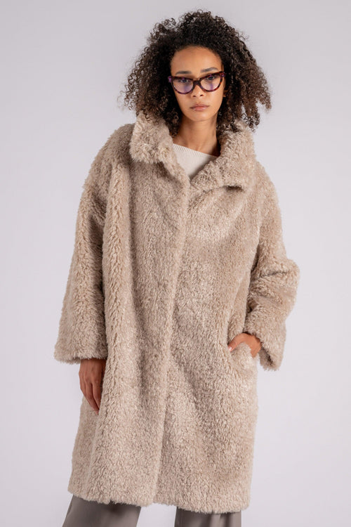 Cappotto Curly Faux Fur Poliestere Bianco