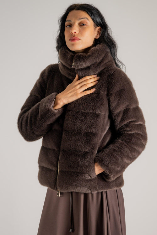 Cappa Piumino In Faux Fur Marrone Donna - 2