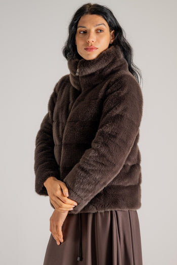 Cappa Piumino In Faux Fur Marrone Donna - 3