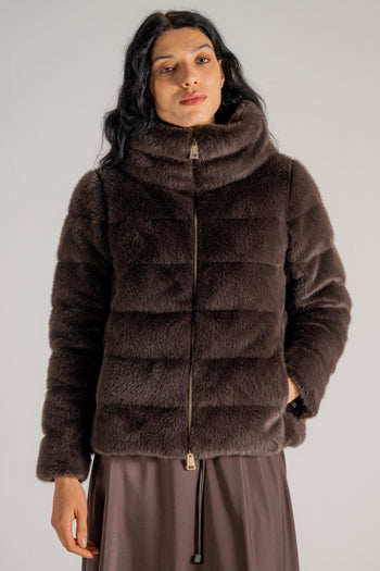 Cappa Piumino In Faux Fur Marrone Donna - 4