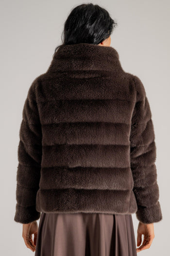 Cappa Piumino In Faux Fur Marrone Donna - 5