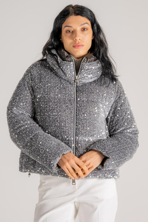 Cappa In Velluto Paillettes E Nylon Grigio Donna - 2