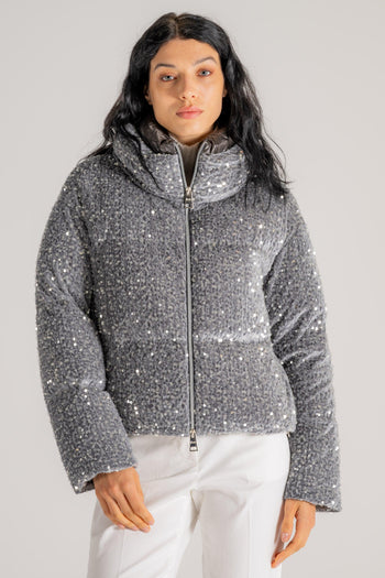 Cappa In Velluto Paillettes E Nylon Grigio Donna - 3