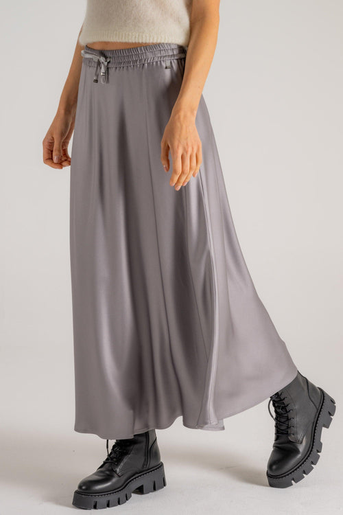 Gonna Svasata In Satin Grigio Donna