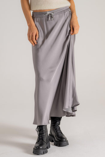 Gonna Svasata In Satin Grigio Donna - 4